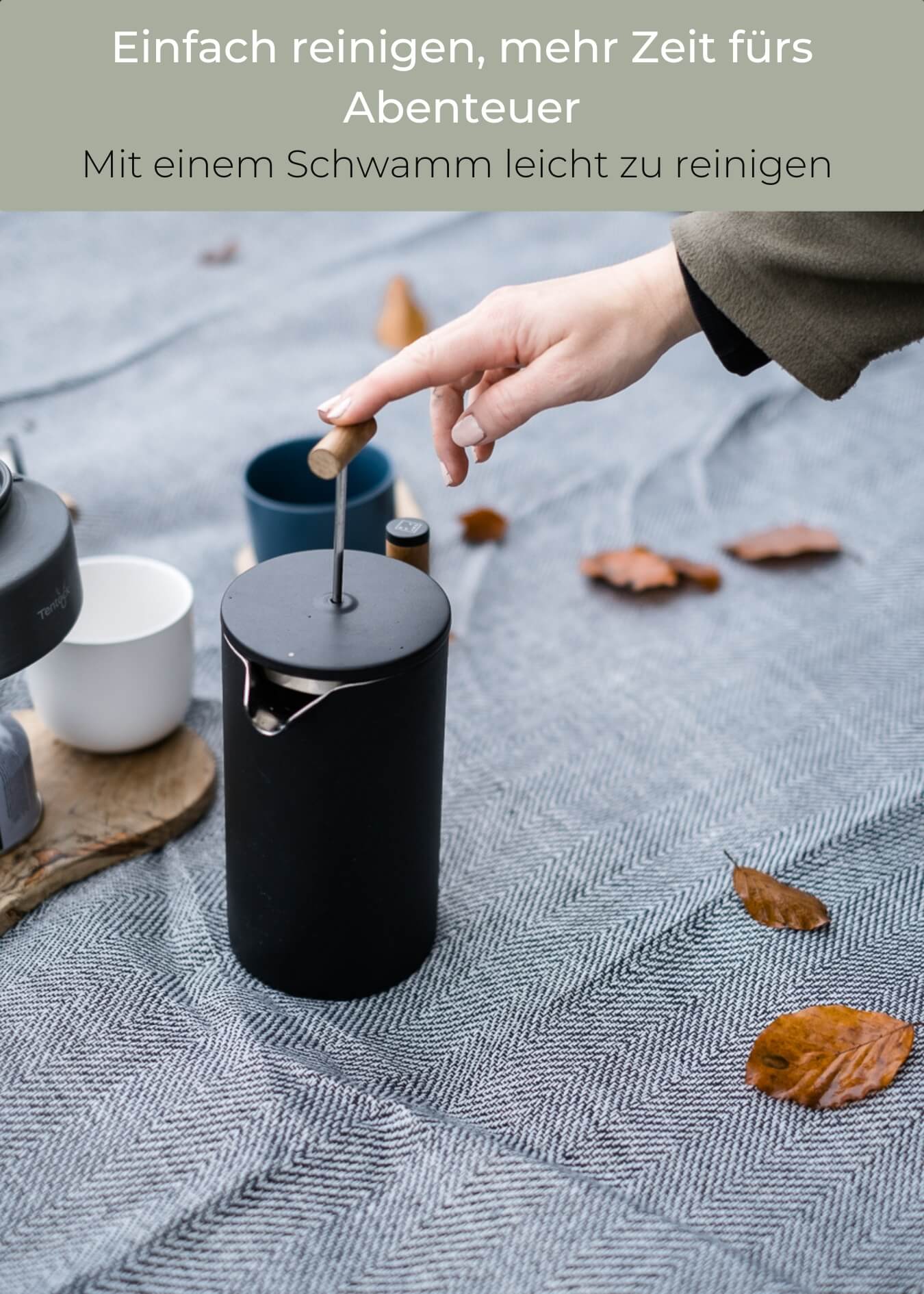 "Lambda Coffee Caldera French Press Edelstahl schwarz mit Holzgriff leicht zu reinigen"