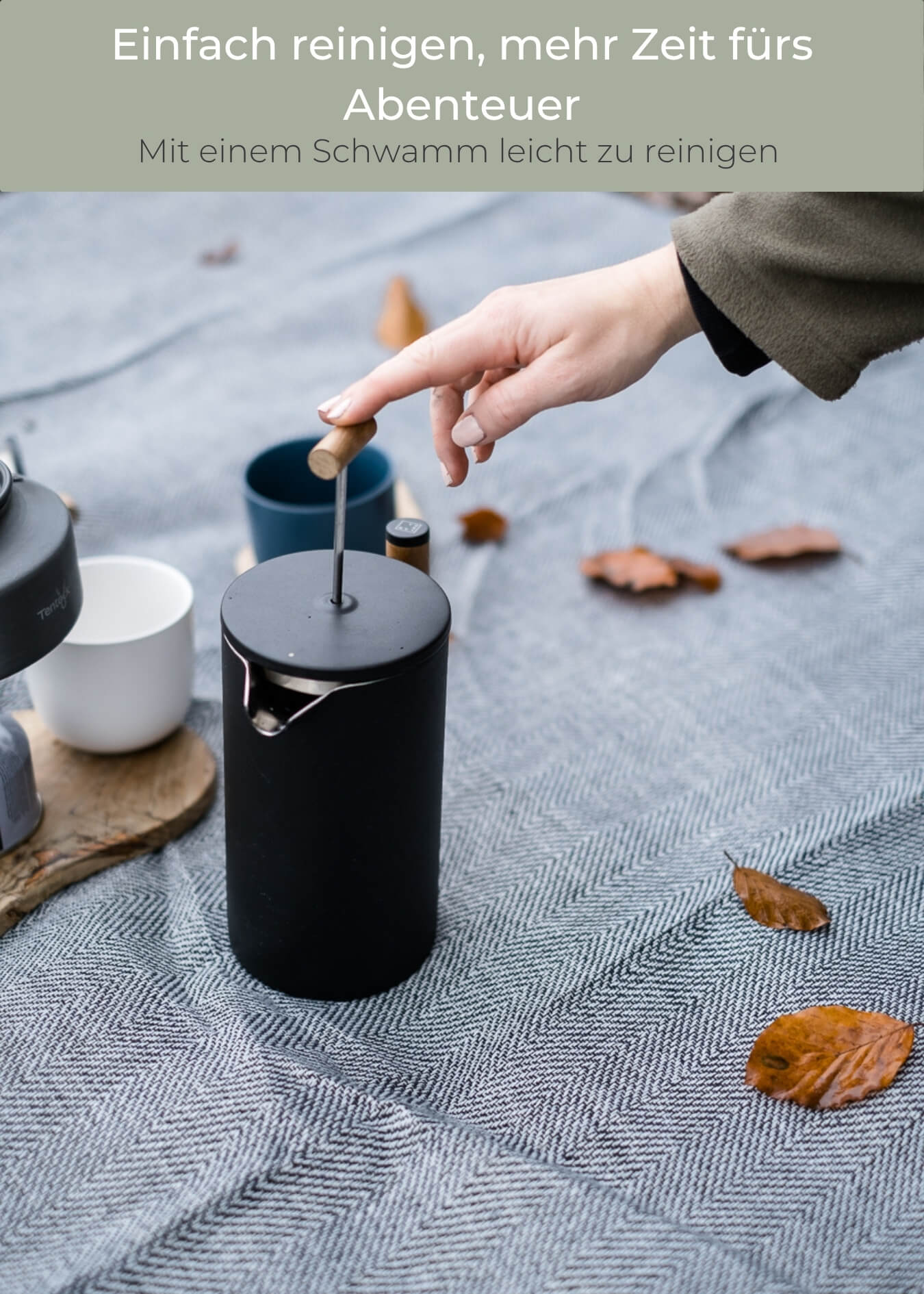 "Lambda Coffee Caldera French Press Edelstahl schwarz mit Holzgriff leicht zu reinigen"