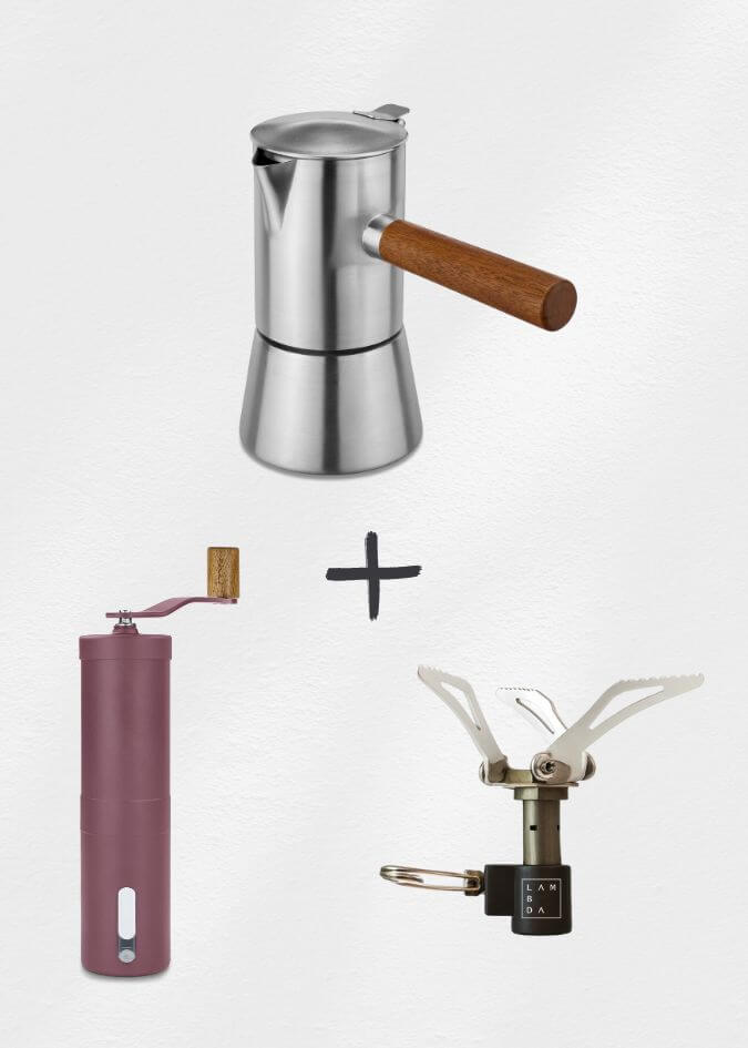Espressokocher, Kaffeemühle, Gaskocher