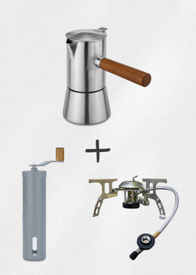 Espressokocher, Kaffeemühle, Gaskocher