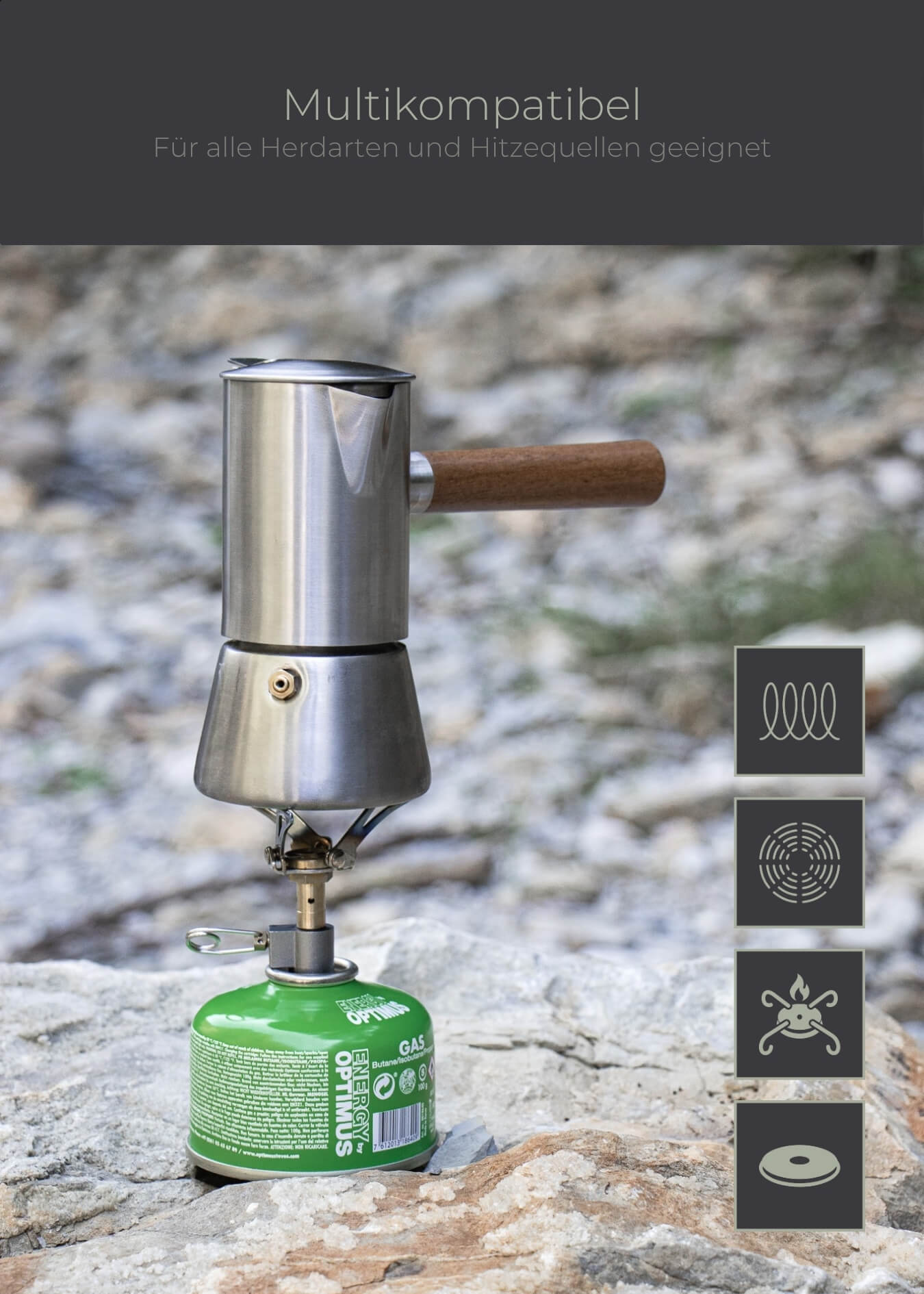 kaffeekocher camping Espressokocher Edelstahl 2, 4 oder 6 Tassen (100-300ml) Induktion – Lambda Coffee