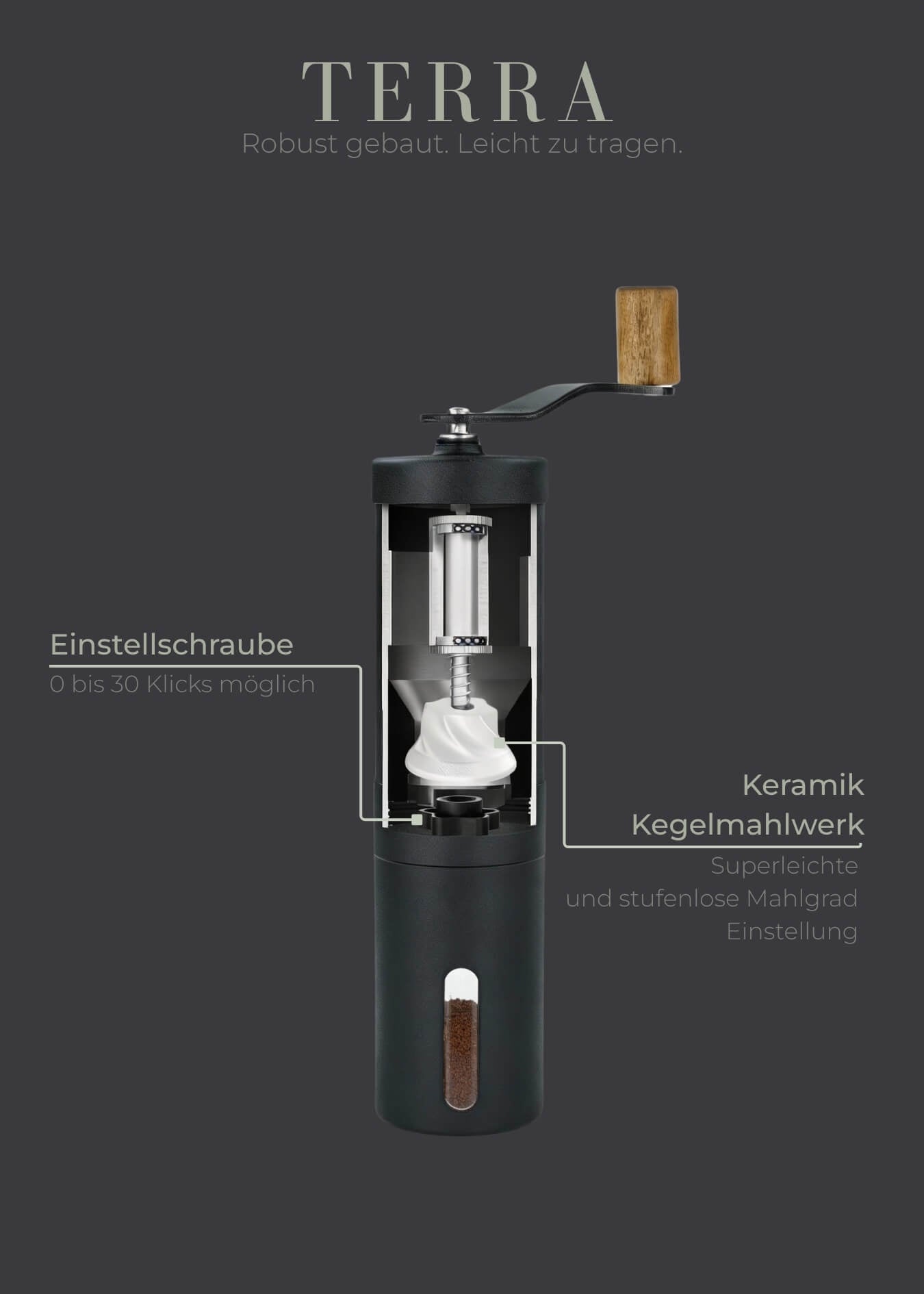 Kaffeemühle manuell mit Keramik-Mahlwerk - Lambda Coffee