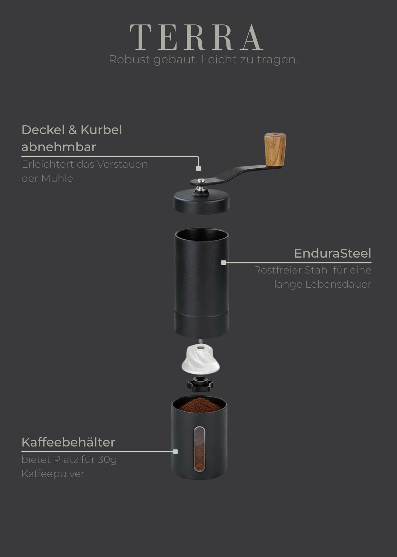Kaffeemühle manuell mit Keramik-Mahlwerk - Lambda Coffee