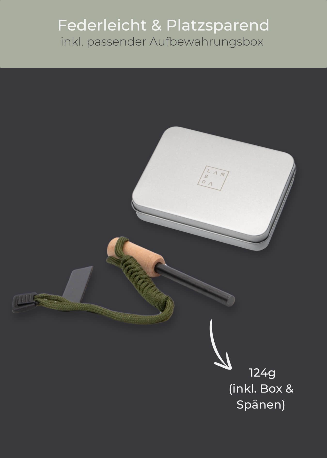 Feuerstahl mit Zunder und Aufbewahrungsbox - Lambda Coffee