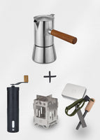 Espressokocher, Kaffeemühle, Feuerstahl & Hobo