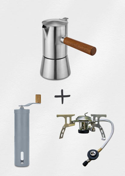 Espressokocher, Kaffeemühle, Gaskocher
