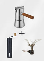 Espressokocher, Kaffeemühle, Gaskocher