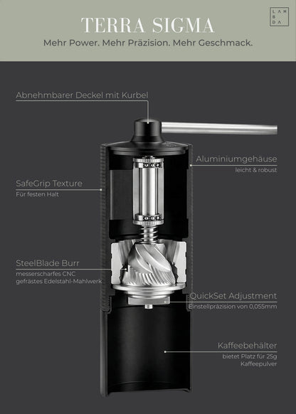 Kaffeemühle manuell mit Edelstahl-Mahlwerk - Lambda Coffee